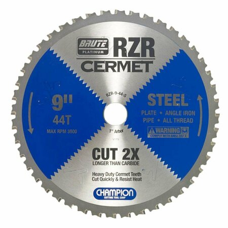 BRUTE PLATINUM 9in Brute RZR Cermet Tipped Circular Saw Blades for Steel, 44 Teeth, 1in Arbor CHA RZR-9-44-S